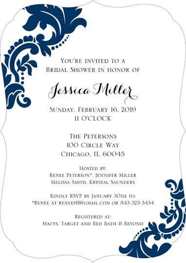 Navy Damask Invitations